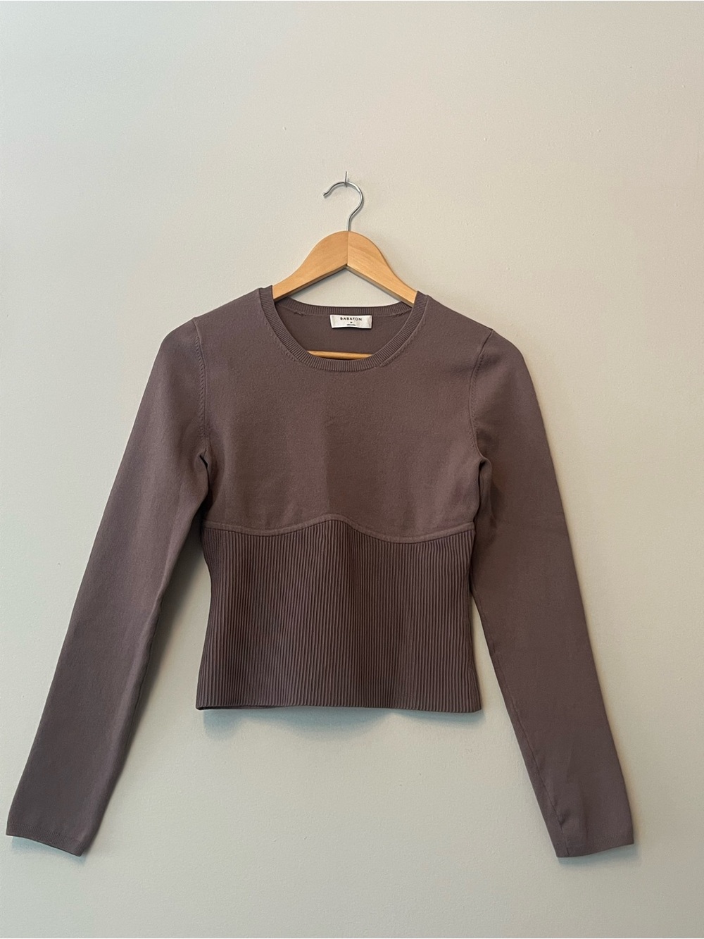 Aritzia Babaton Sculpt Knit Empire Long Sleeve Deep Mauve M